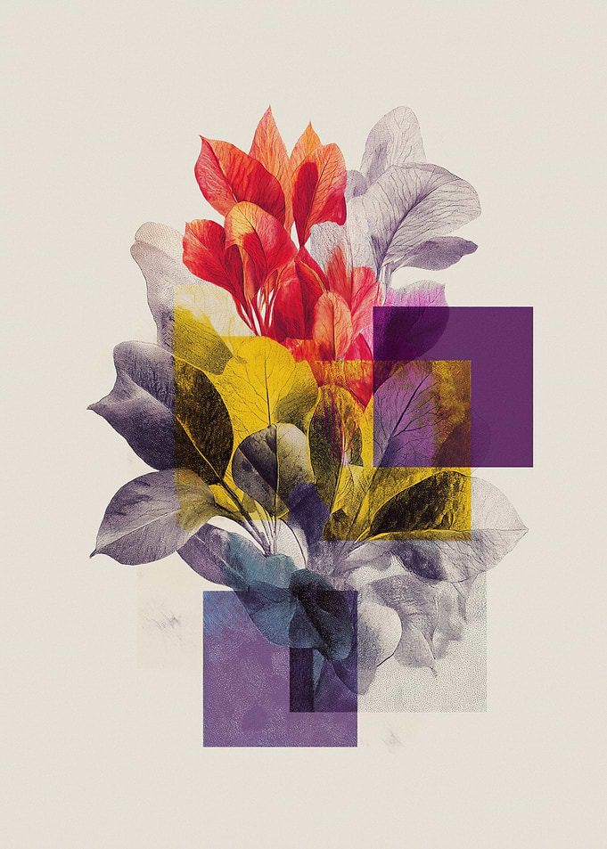 Abstract Floral Collage with Geometric Shapes