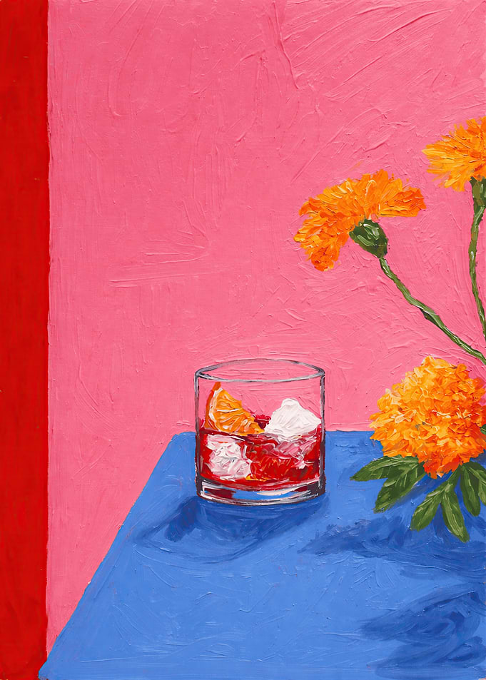 Still Life with Cocktail and Flowers