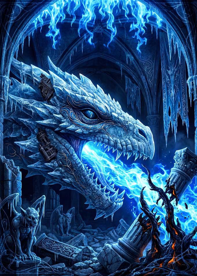 Ice Dragon Breathing Blue Fire