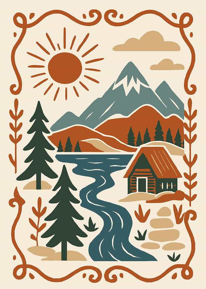 Rustic Mountain Cabin Landscape