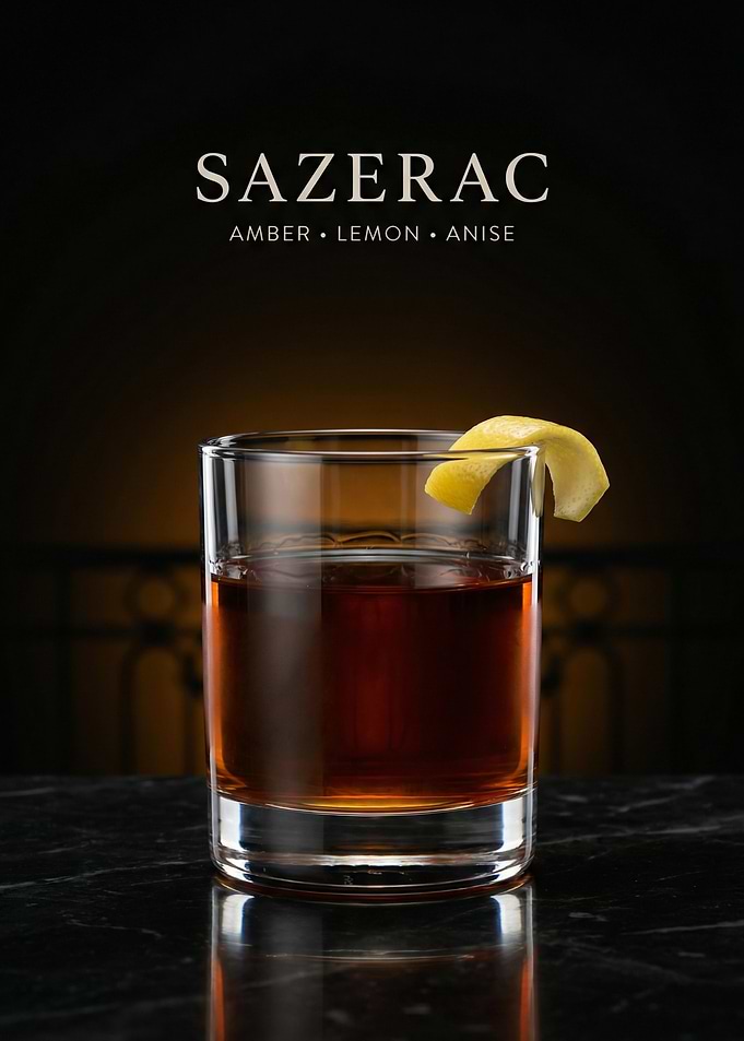 Sazerac Noir — Amber Rye Cocktail with Lemon Twist
