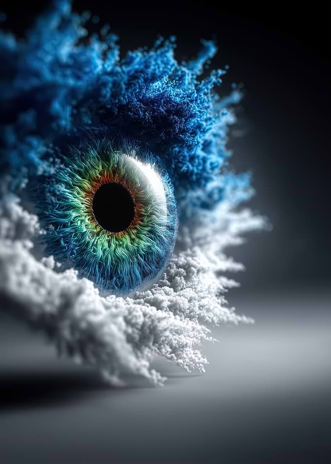 Abstract Eye with Blue and White Explosions