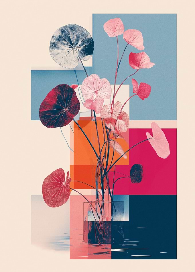 Abstract Floral Composition with Geometric Shapes