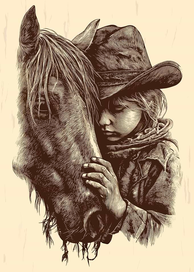 Cowgirl and Horse Embrace