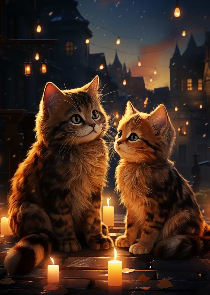 Two Cats by Candlelight