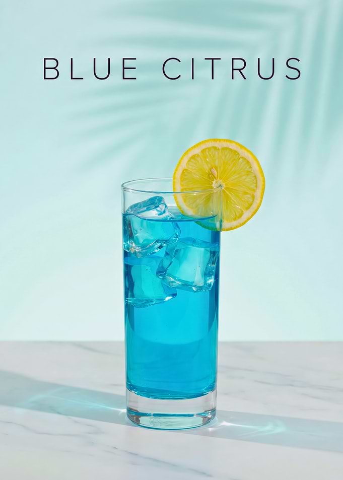 Blue Citrus Highball — Icy Turquoise Drink with Lemon Slice