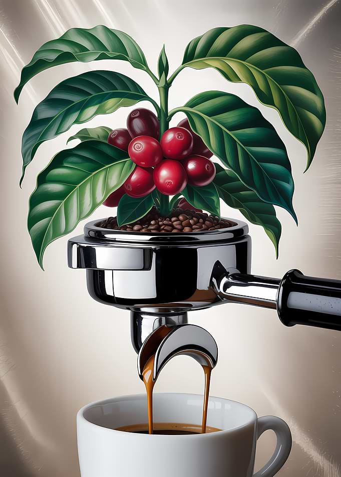 Coffee Plant and Espresso Pour