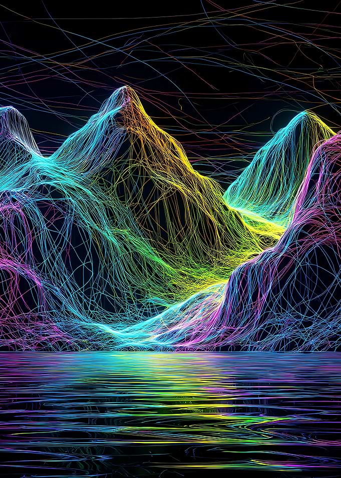 Abstract Neon Mountain Landscape