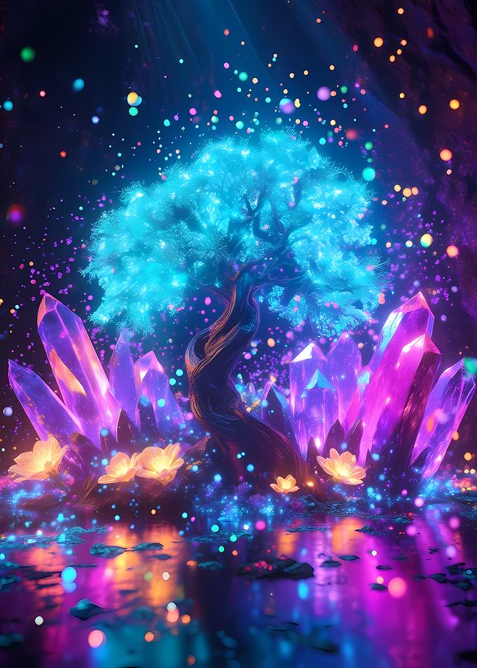 Enchanted Crystal Forest at Night