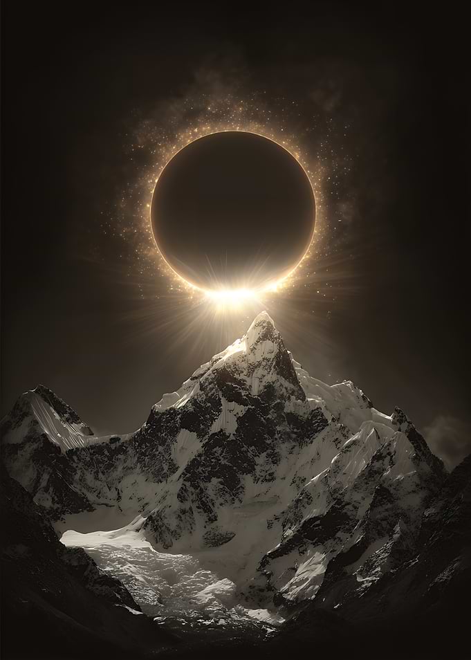 Solar Eclipse Over Snowy Mountains