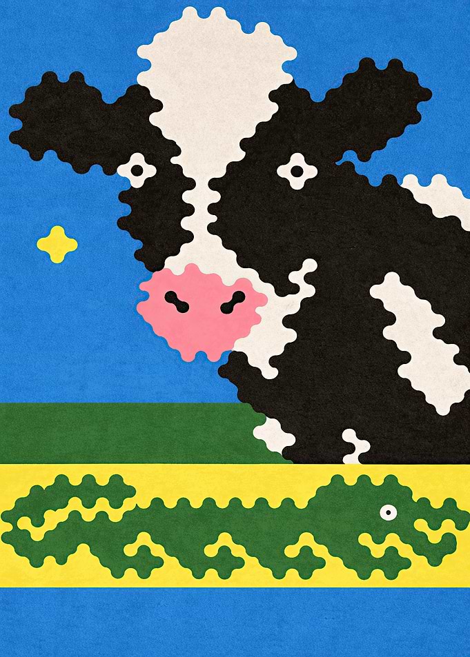 Stylized Cow and Alligator Illustration
