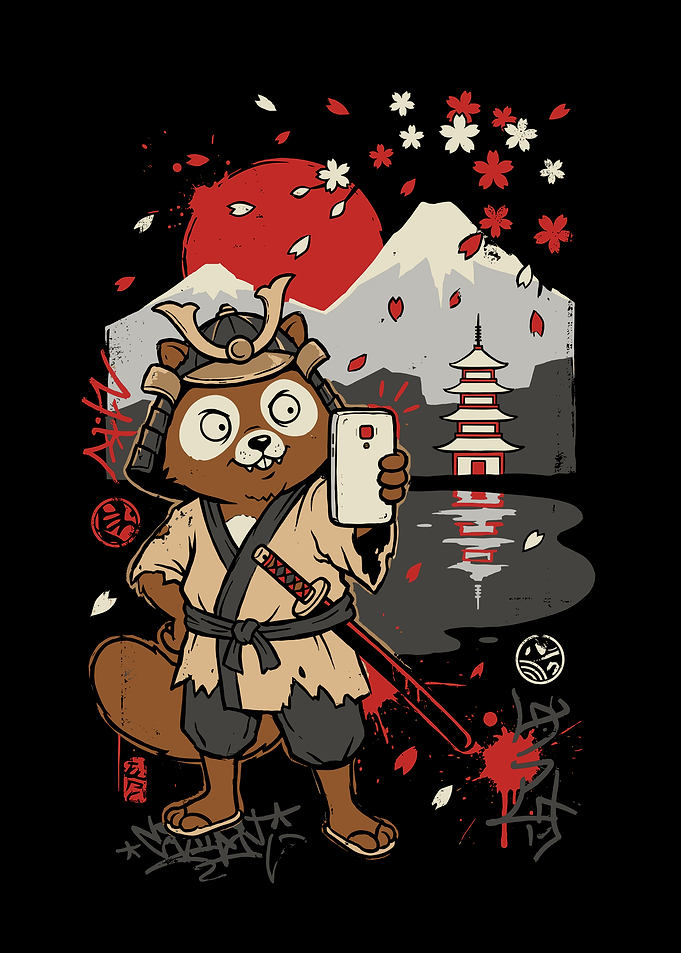 Samurai Tanuki Taking a Selfie