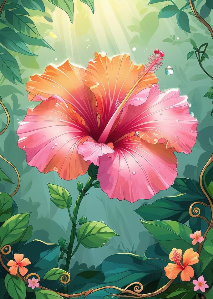 Vibrant Hibiscus Flower in Lush Greenery