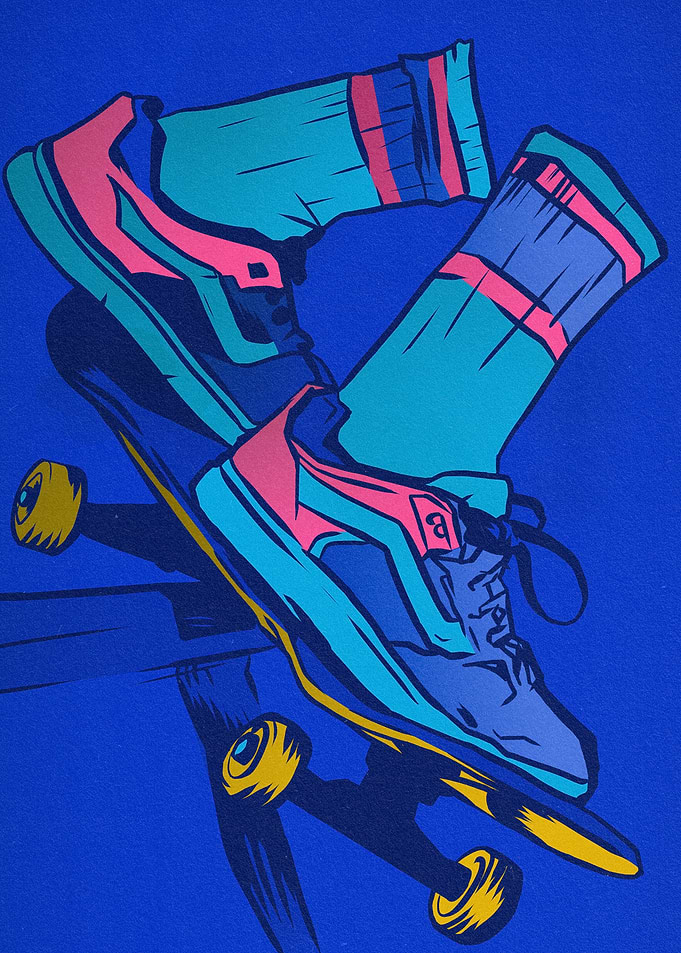 Skateboarding with Colorful Shoes and Socks