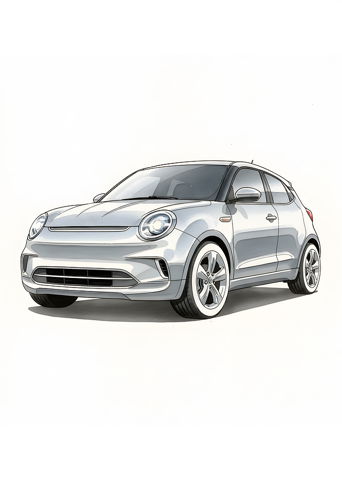 Watercolor Modern Silver Car Illustration
