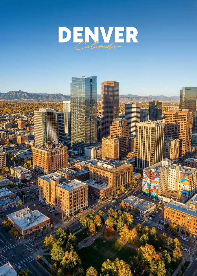 Denver Colorado Skyline Aerial View