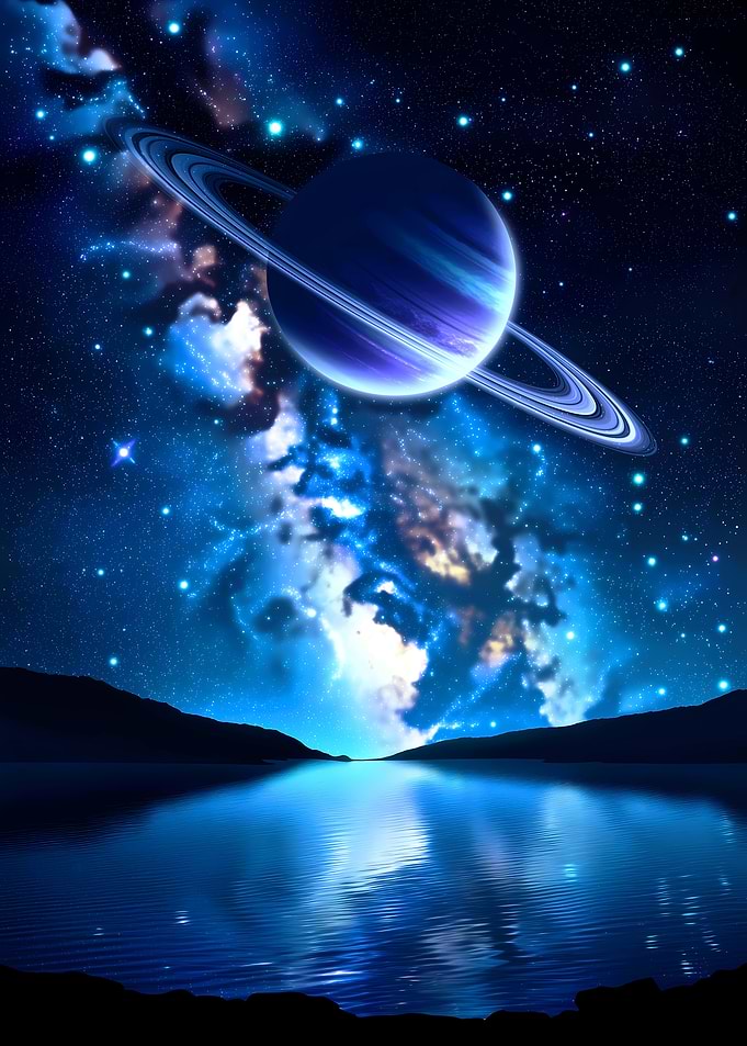 Ringed Planet Over Water