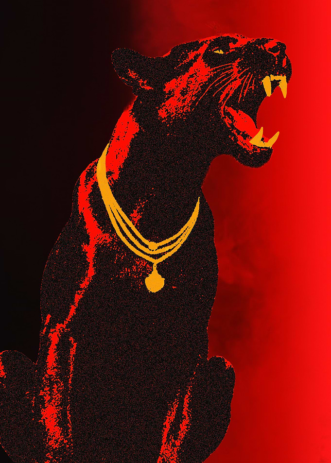 Roaring Panther with Gold Necklace