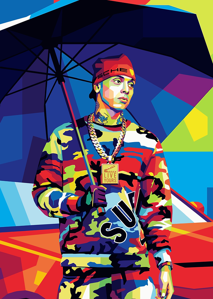 Central Cee Pop Art Portrait with Umbrella