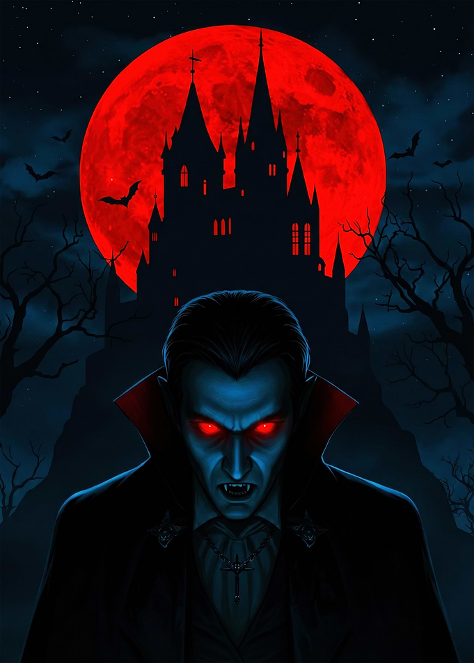 Vampire Before a Blood Moon Castle