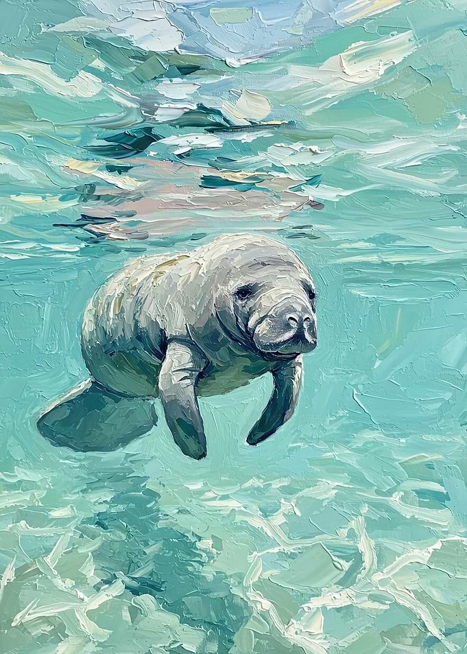 Manatee Swimming in Turquoise Water