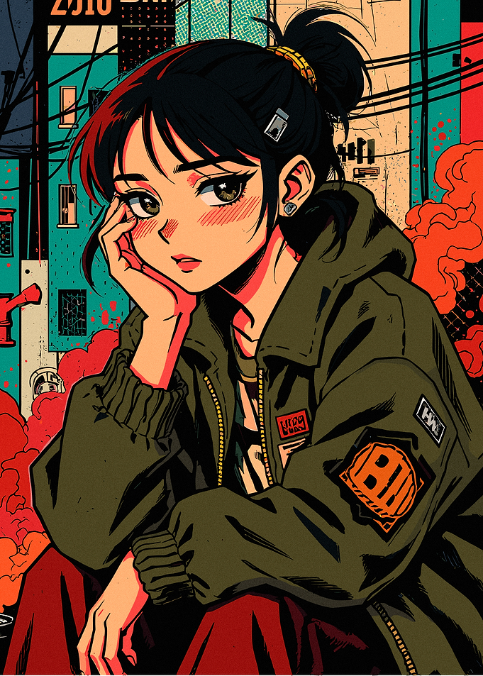 Anime Girl in Bomber Jacket