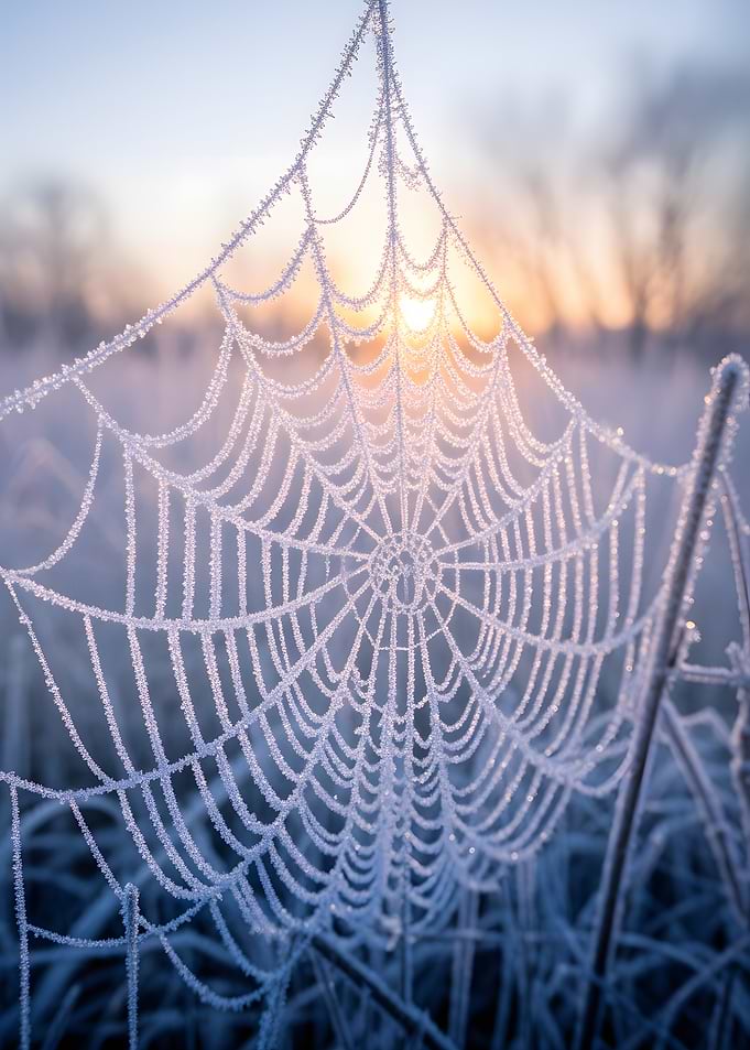 Frosty Spiderweb at Sunrise
