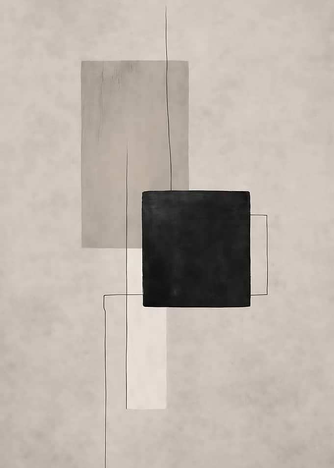 Neutral Abstract Wall Art – Black Beige Minimalist Geometric Bauhaus Lines Modern Living Room Office Decor