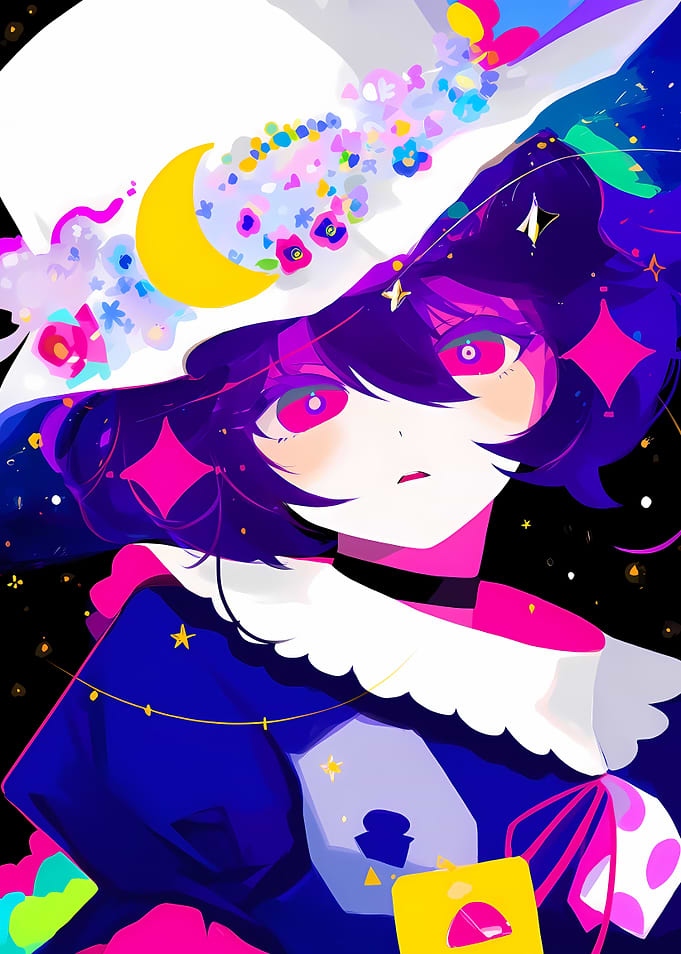 Anime Witch with Moon and Stars