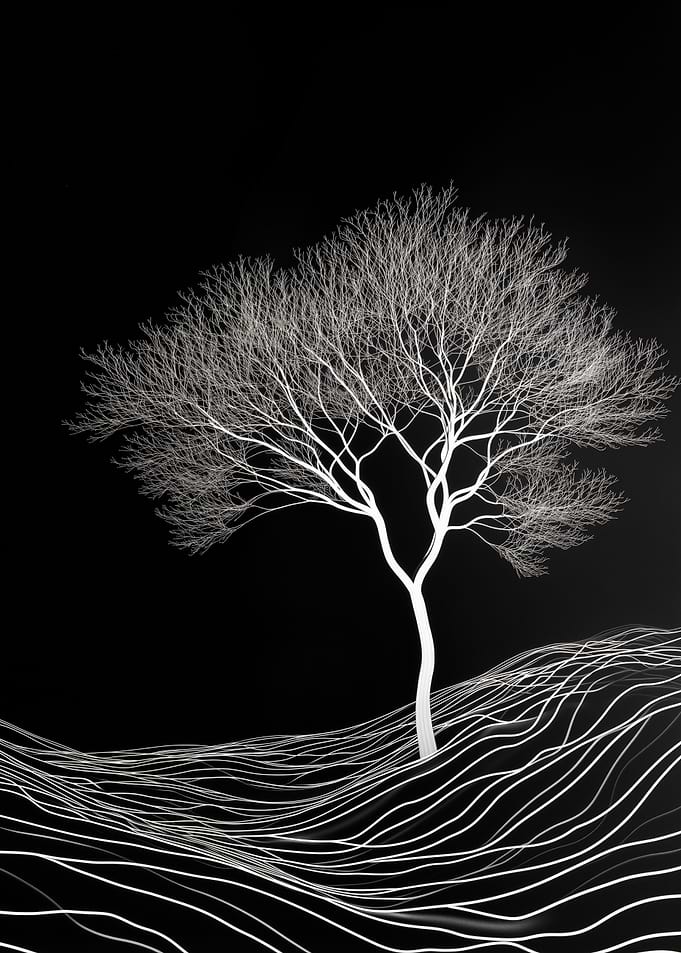 Bare Tree on Wavy Landscape