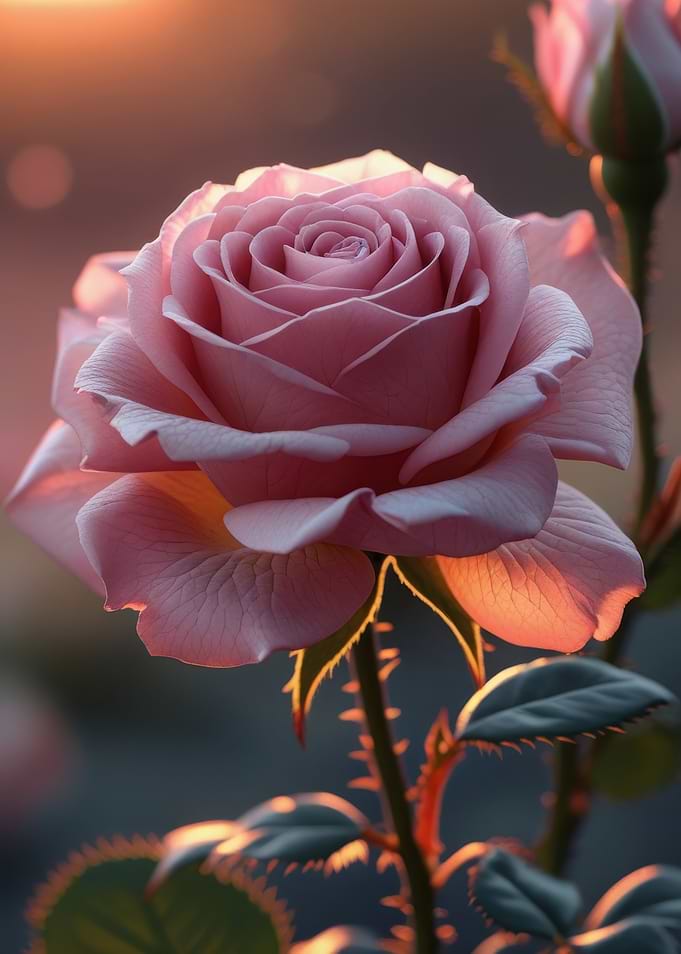 Pink Rose in Golden Hour Light
