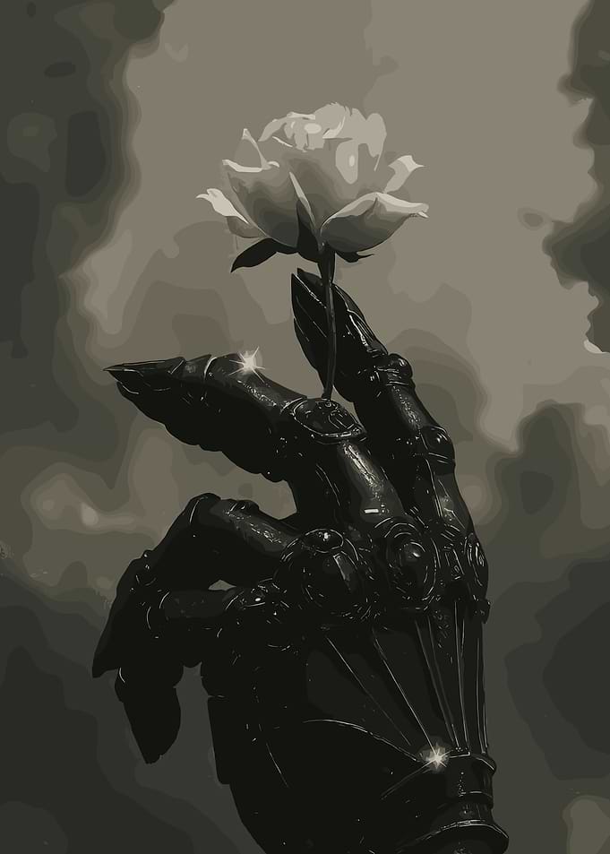 Gothic Knight Hand Holding White Rose
