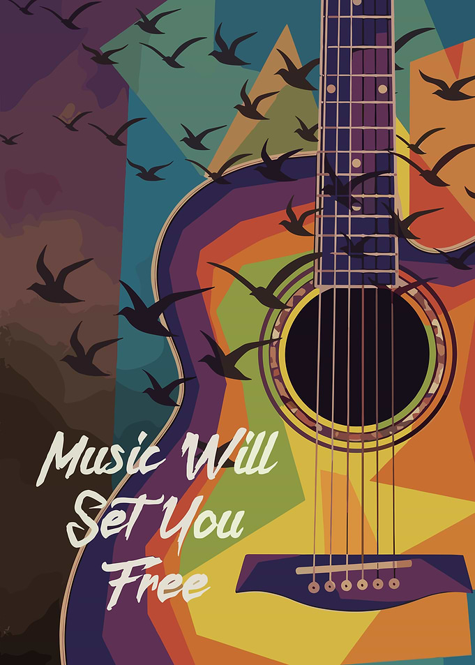 Guitar with Birds and Inspirational Text