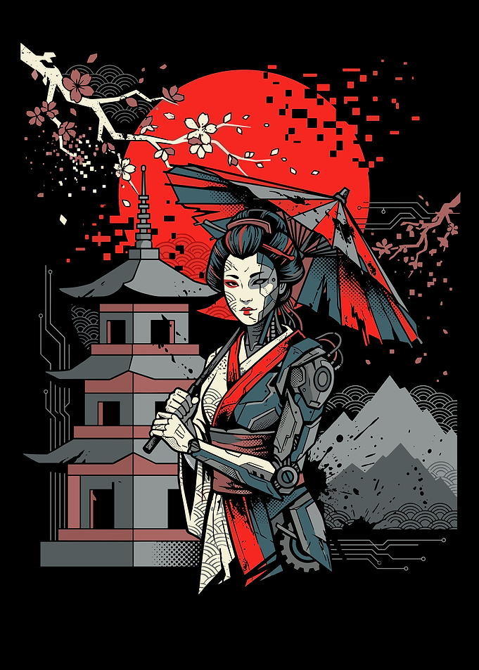 Cyberpunk Geisha with Umbrella