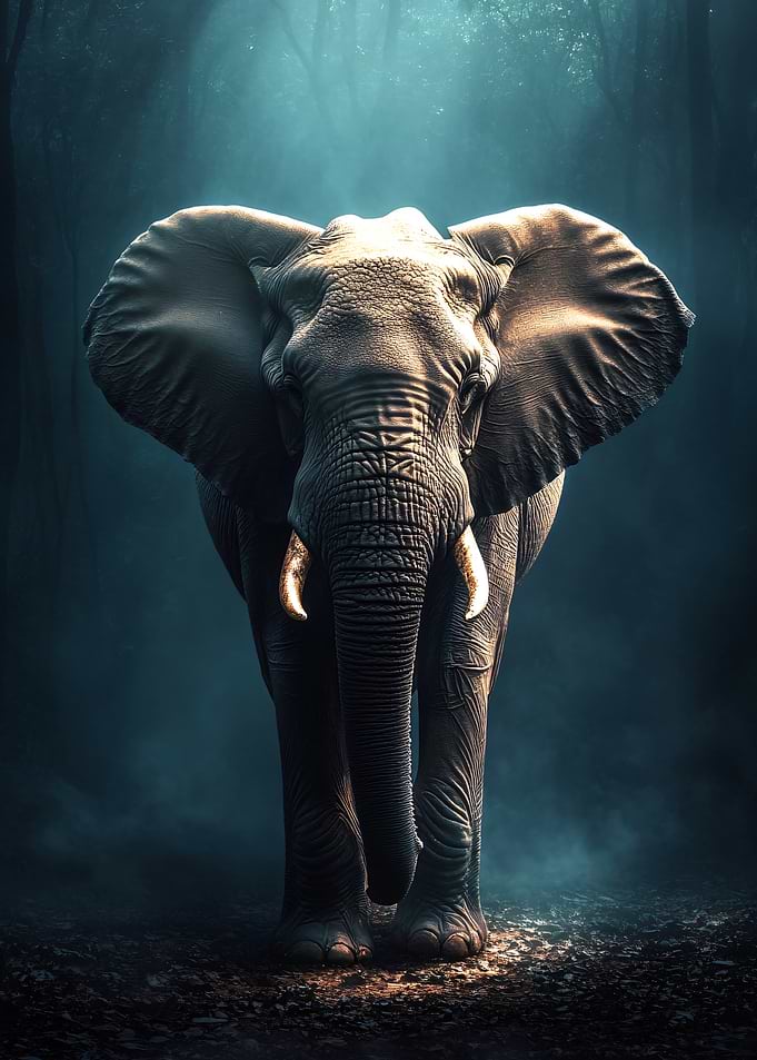 Majestic Elephant in Misty Forest