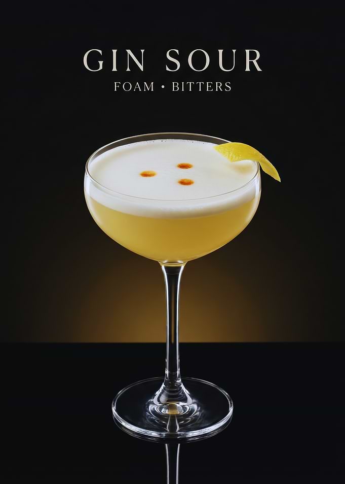 Gin Sour Elegance — Silky Foam, Bitters Dots & Lemon Twist