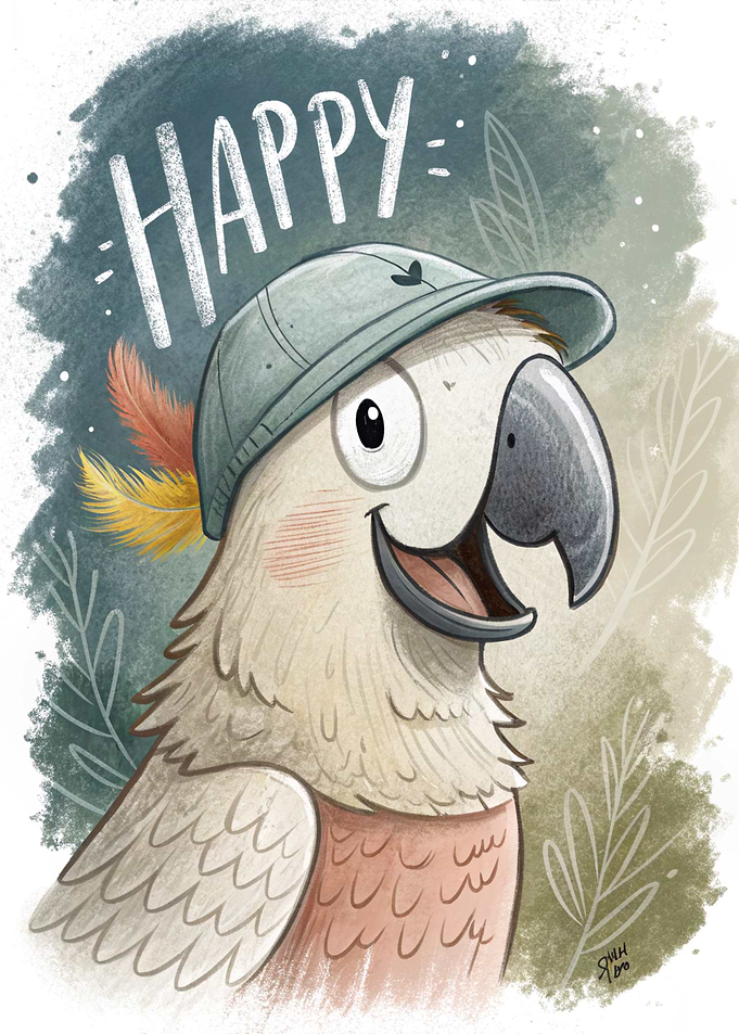 Happy Parrot Wearing a Hat