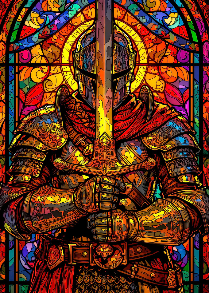 Stained Glass Knight with Sword