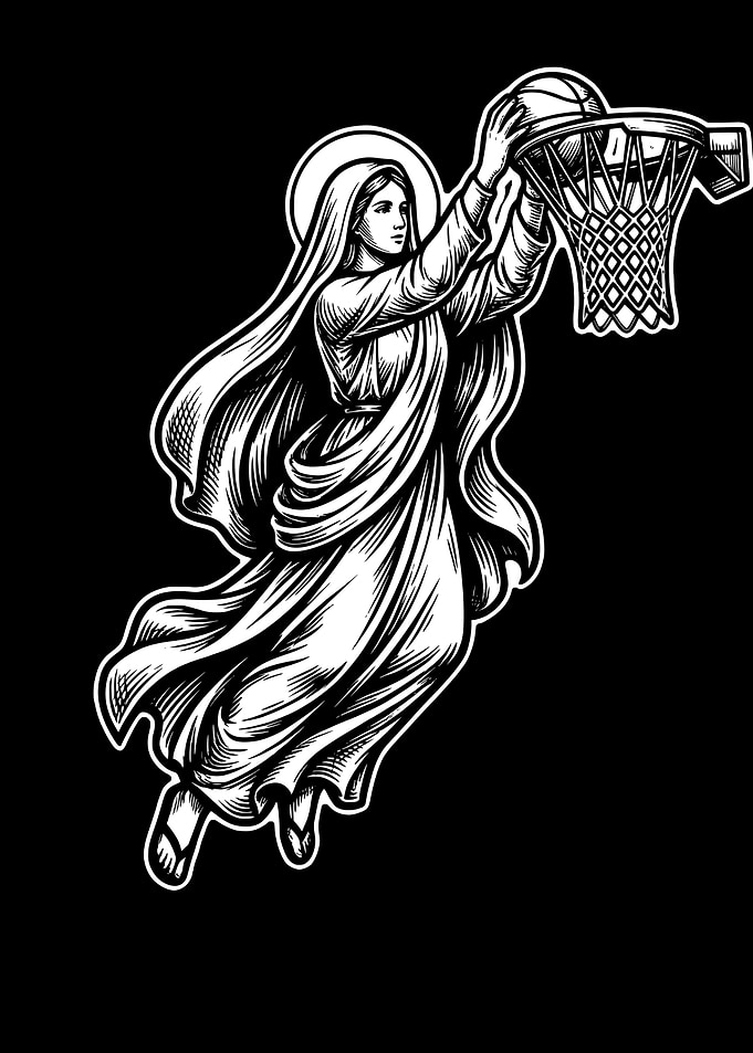 Virgin Mary Dunking Basketball