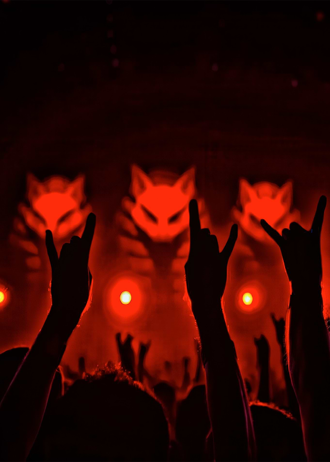 Concert Crowd with Fox Masks