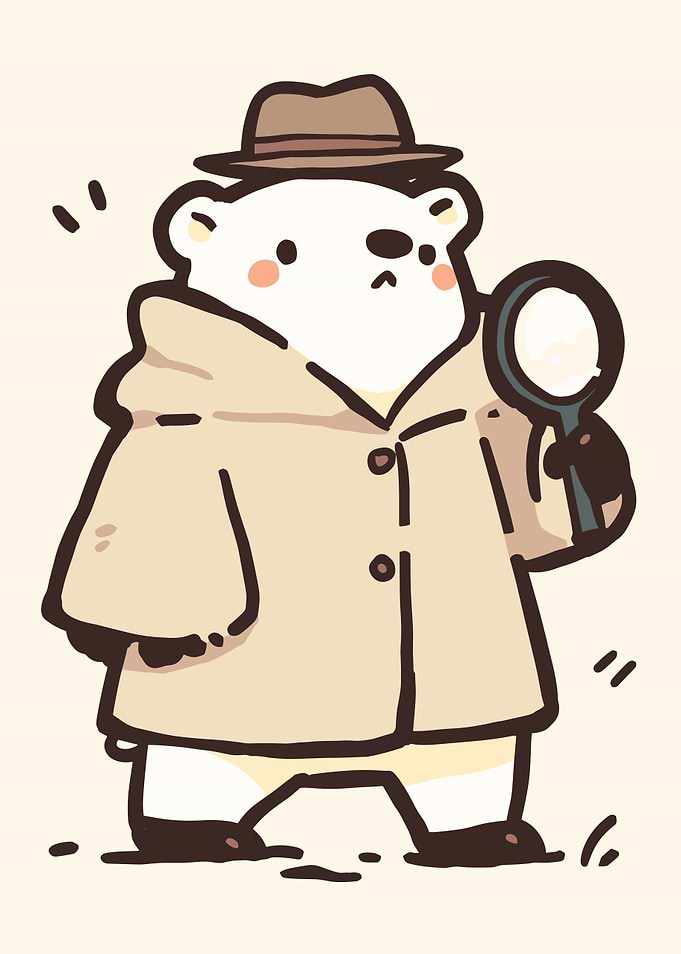 Detective Polar Bear with Magnifying Glass