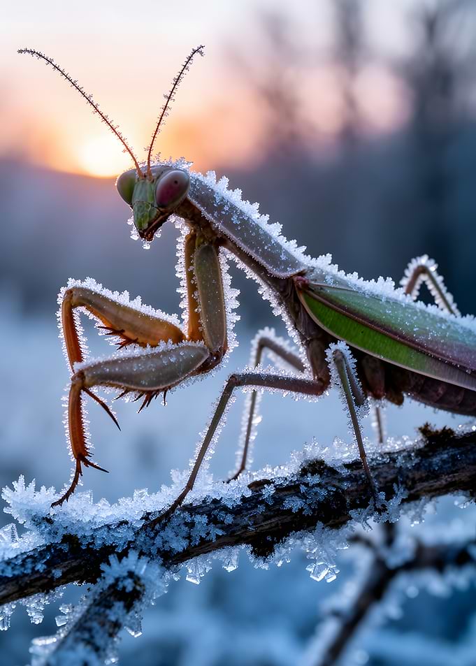 Praying Mantis in Frost