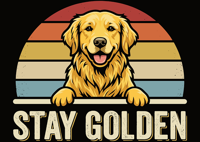 Golden Retriever Dog with Retro Sunset
