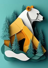 Paper Art Polar Bear in Forest