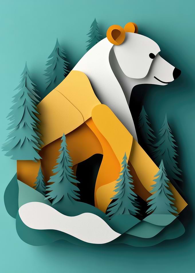Paper Art Polar Bear in Forest