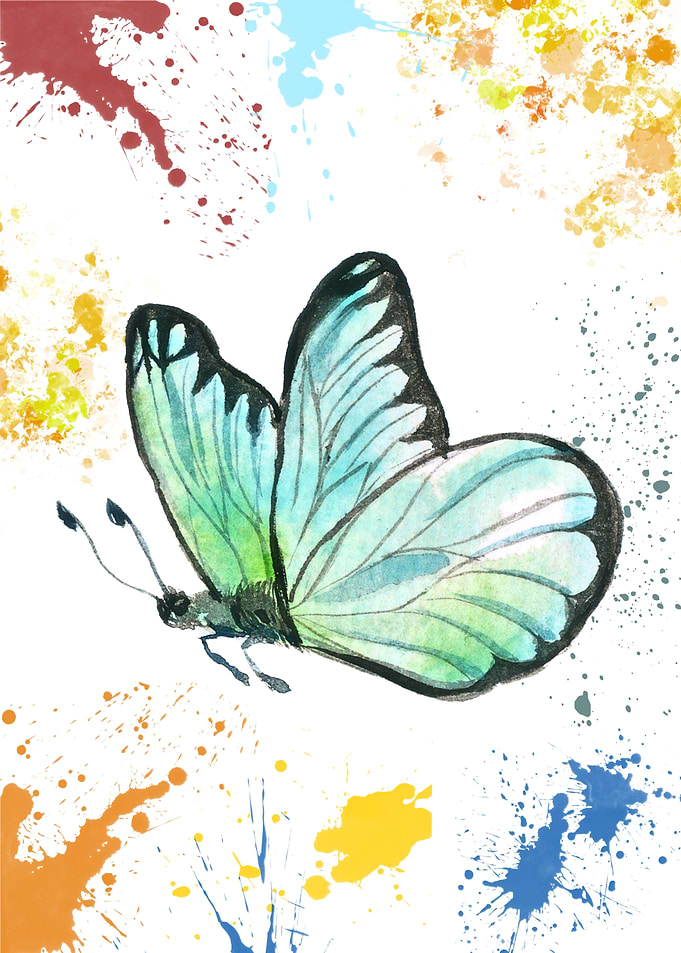 Watercolor Butterfly with Paint Splatters