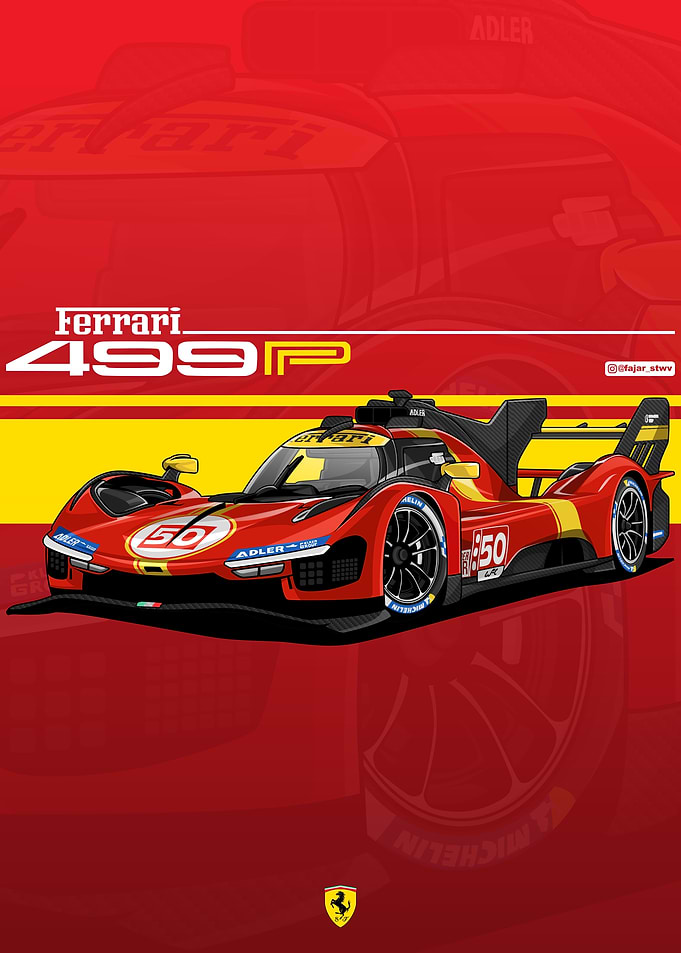 Ferrari 499P Race Car Illustration