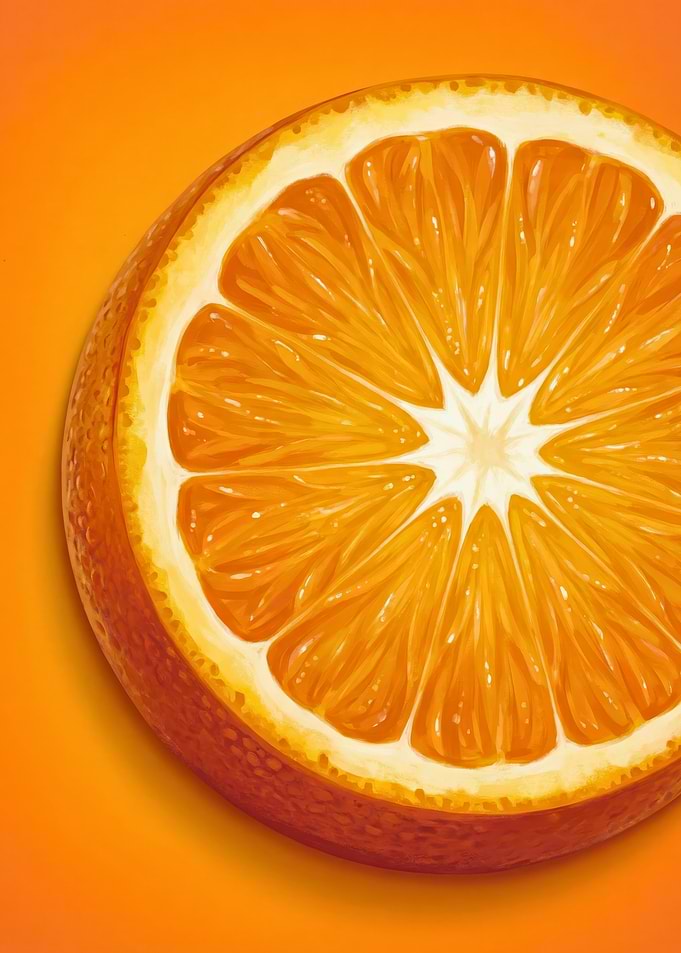 A bright orange slice glows like a sunburst against a warm summer background