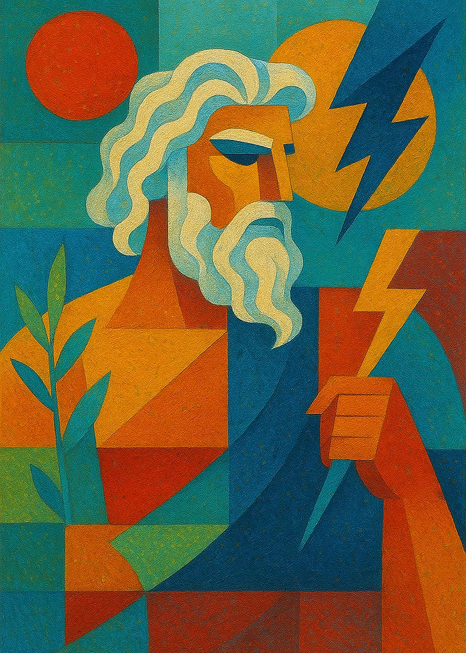 Zeus with Lightning Bolt and Olive Branch