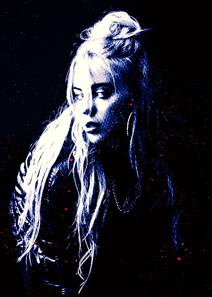 Billie Eilish Portrait with Red Splatter